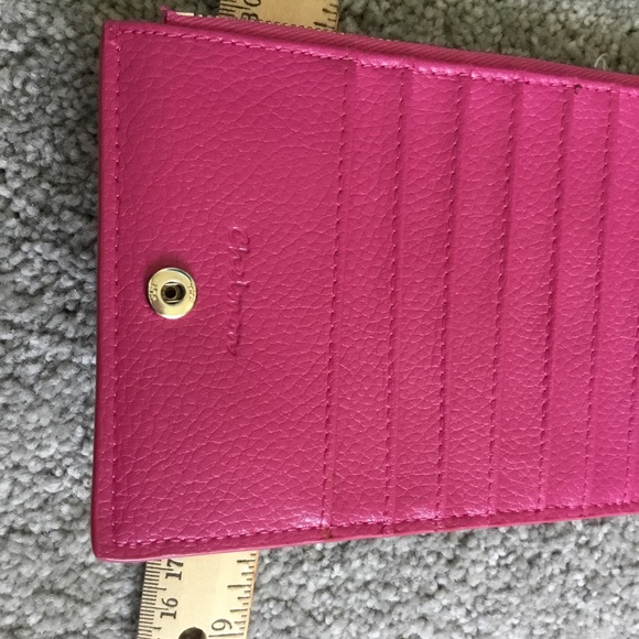 Pink Chelmon Leather Wallet w/two zipper pockets 15” long by 4” wide, opened. - Picture 5 of 6